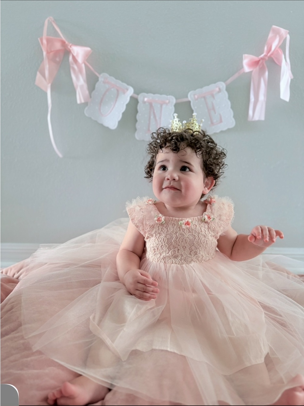 Popatu Peach Lace Tulle Flower Dress